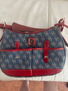 Dooney & Bourke Blue Denim Monogram Crossbody with Red Trim